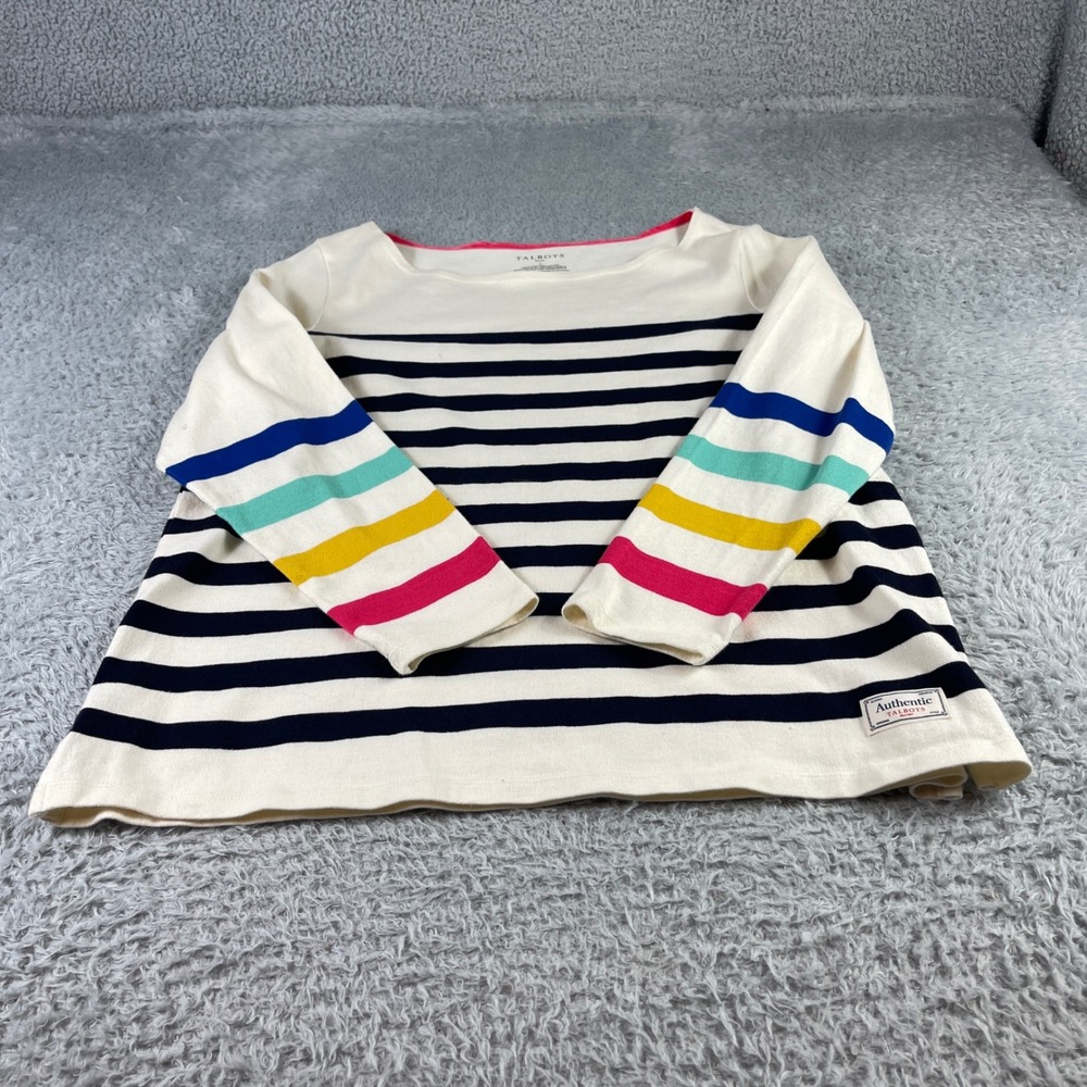 Talbots Plus Size Striped Boat Neck Casual Top X Navy White Multi Color